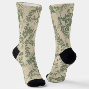 Vintages, lebendiges grünes Blumenmuster Socken
