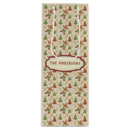 Vintages Lebkuchen Menschen & Weihnachtsbäume Geschenktüte Für Weinflaschen