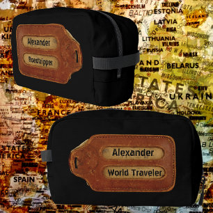 Vintages Leder-ID-Tag Toilettenartikel Waschbeutel