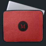 Vintages Leder-Monogramm Laptopschutzhülle<br><div class="desc">Bild aus Vintagem rotem Leder mit anpassbarem Monogramm und schwarzem Kreis</div>