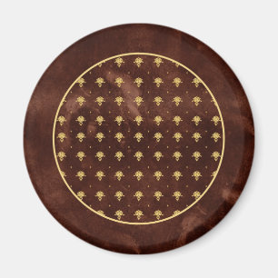 Vintages Lederbraun- und GoldDamaskatmuster Magnet