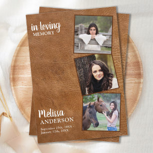 Vintages Lederdenkmal Beileid 3 Foto Beerdigung Dankeskarte