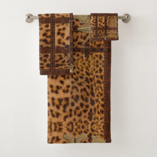 Vintages Ledertribal Jaguar Animal Print Badhandtuch Set