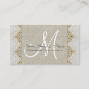 Vintages Leinen Lace Gold Monogram Logo Visitenkarte