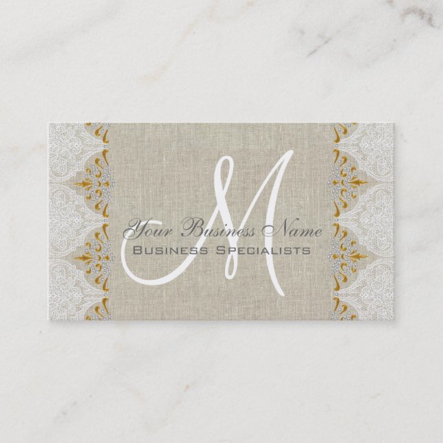 Vintages Leinen Lace Gold Monogram Logo Visitenkarte (Vorderseite)