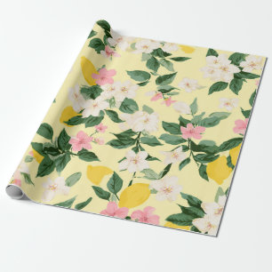 Vintages Lemon & Blossom-Muster auf Gelb Geschenkpapier