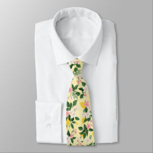 Vintages Lemon & Blossom-Muster auf Gelb Krawatte