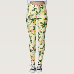 Vintages Lemon & Blossom-Muster auf Gelb Leggings