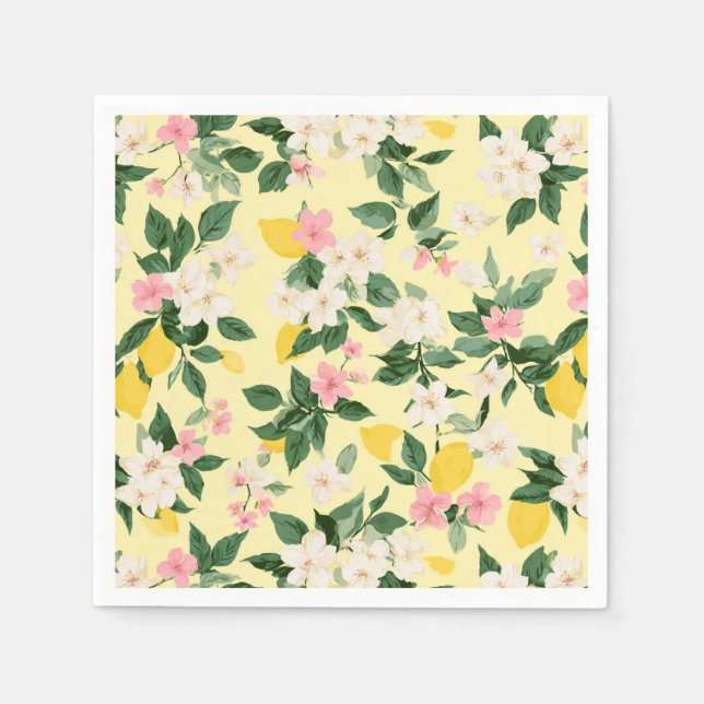 Vintages Lemon & Blossom-Muster auf Gelb Serviette (Vorderseite)