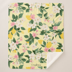 Vintages Lemon & Blossom-Muster auf Gelb Sherpadecke
