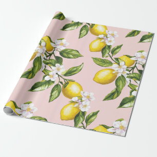 Vintages Lemon & Blossom-Muster auf rosa (2) Geschenkpapier