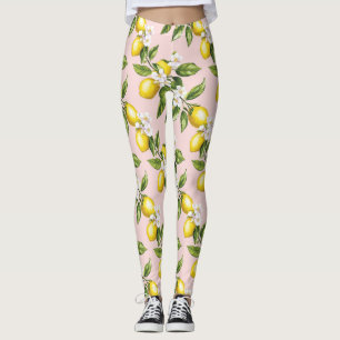 Vintages Lemon & Blossom-Muster auf rosa (2) Leggings
