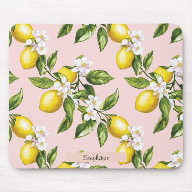 Vintages Lemon & Blossom-Muster auf rosa (2) Mousepad (Vorne)