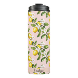 Vintages Lemon & Blossom-Muster auf rosa (2) Thermosbecher
