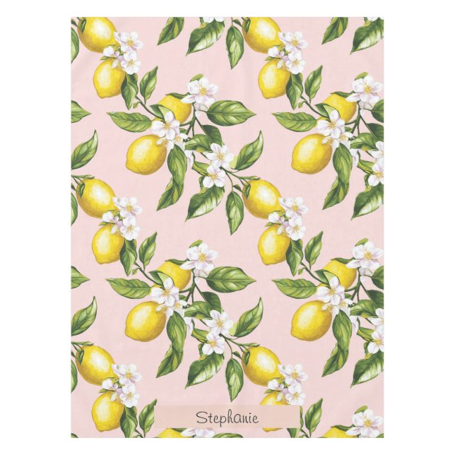 Vintages Lemon & Blossom-Muster auf rosa (2) Tischdecke (Vorderseite)