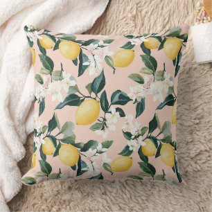 Vintages Lemon & Blossom-Muster in rosa Kissen