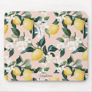 Vintages Lemon & Blossom-Muster in rosa Mousepad