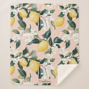 Vintages Lemon & Blossom-Muster in rosa Sherpadecke