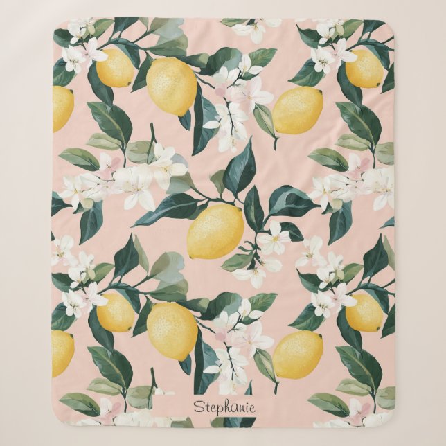 Vintages Lemon & Blossom-Muster in rosa Sherpadecke (Vorderseite)