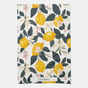 Vintages Lemon- und rosa Blossom-Muster Geschirrtuch