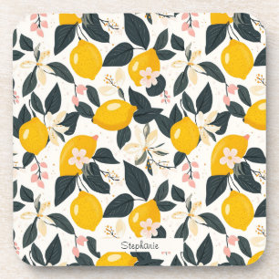 Vintages Lemon- und rosa Blossom-Muster Getränkeuntersetzer