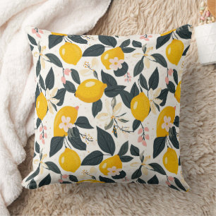 Vintages Lemon- und rosa Blossom-Muster Kissen