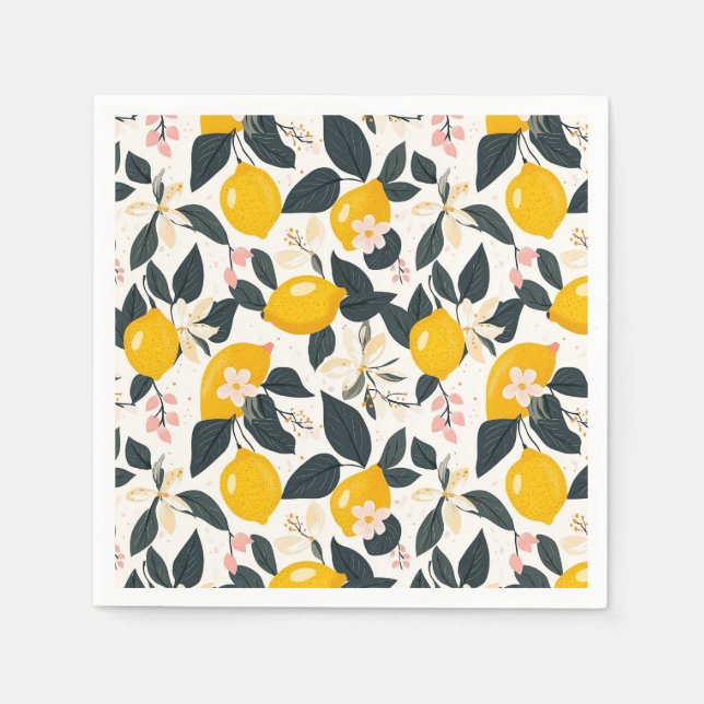 Vintages Lemon- und rosa Blossom-Muster Serviette (Vorderseite)