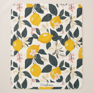 Vintages Lemon- und rosa Blossom-Muster Sherpadecke