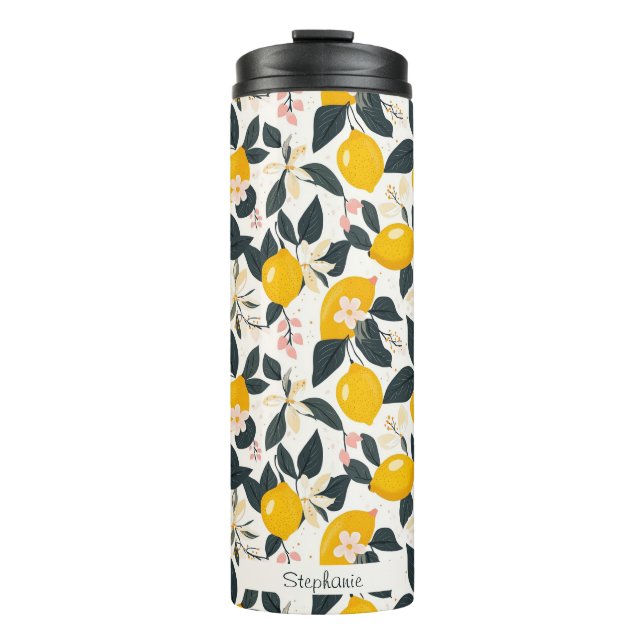 Vintages Lemon- und rosa Blossom-Muster Thermosbecher (Vorderseite)