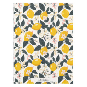 Vintages Lemon- und rosa Blossom-Muster Tischdecke
