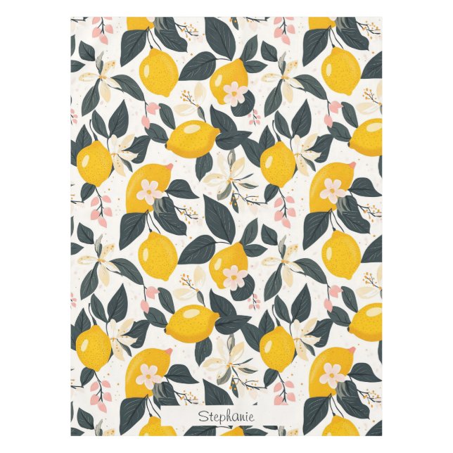 Vintages Lemon- und rosa Blossom-Muster Tischdecke (Vorderseite)