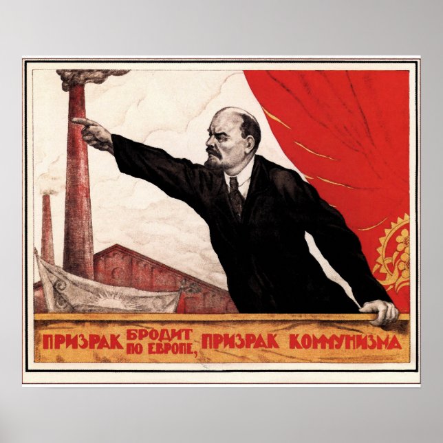 Vintages Lenin und rotes Flag-Poster Poster (Vorne)