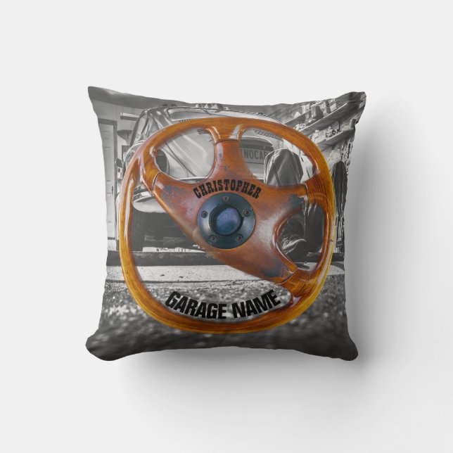 Vintages Lenkrad-Garagen-Inhaber-Kissen Kissen (Vorderseite)
