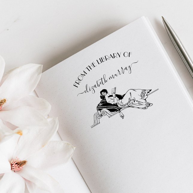 Vintages Lesen einer eleganten Bibliothek für Frau Gummistempel (Von Creator hochgeladen)