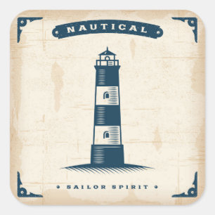 Vintages Leuchtturm-Plakat 1 Quadratischer Aufkleber