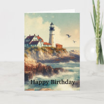 Vintages Leuchtturm Wasserfarben zum Geburtstag