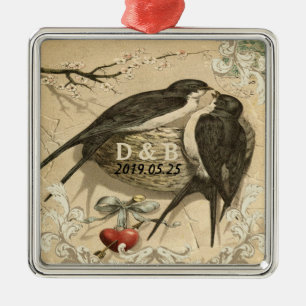 Vintages Liebe-Vogel-Nest-französisches Ornament Aus Metall