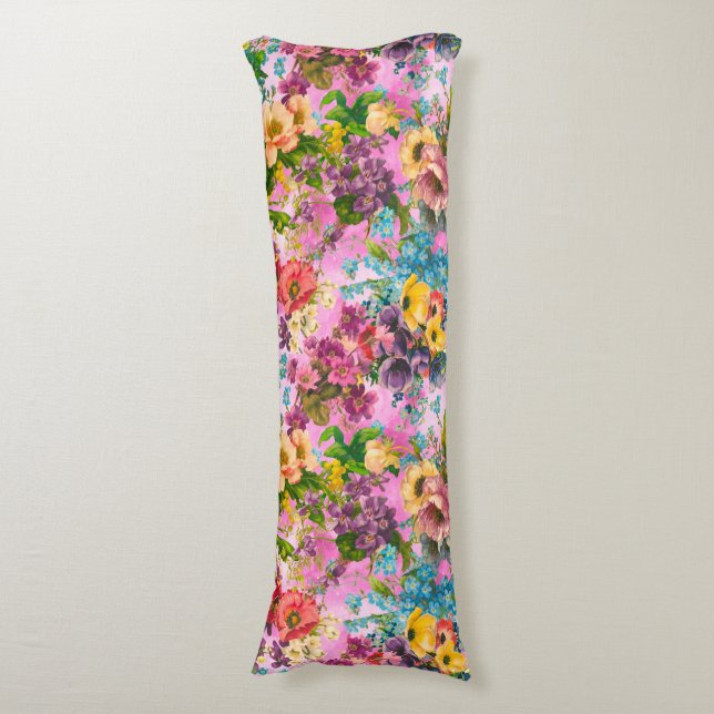 Vintages lila Blumenrosa Seitenschläferkissen (Vorderseite Vertikal)