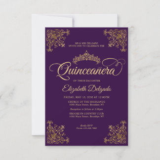 Vintages Lila Gold Tiara Quinceanera Mitteilungskarte