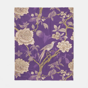 Vintages lila Goldchinoiserie Blumen Fleecedecke