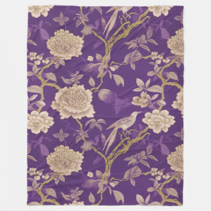 Vintages lila Goldchinoiserie Blumen Fleecedecke