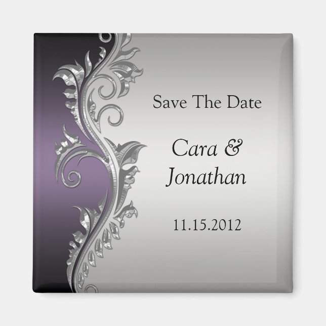 Vintages Lila Schwarzsilber Save the Date Magnet (Vorne)