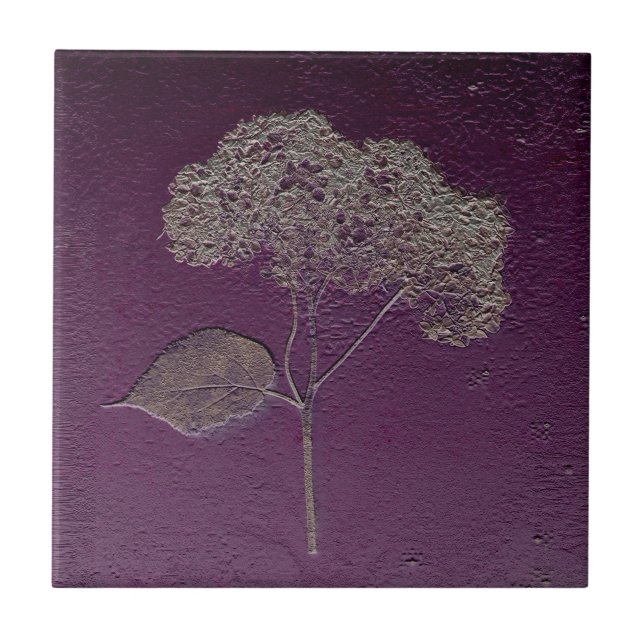 Vintages Lila Silber Metallic Hydrangea Floral Fliese (Vorderseite)