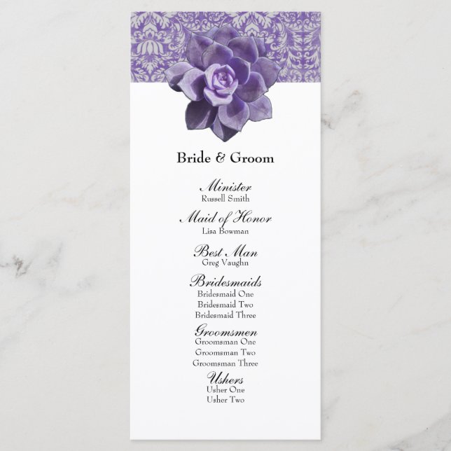 Vintages Lilac Succulent Wedding Program Programm (Vorderseite)