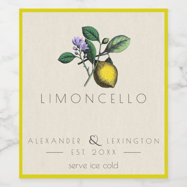 Vintages Limoncello-Flaschenetikett | Weinetikett (Einzelnes Label)