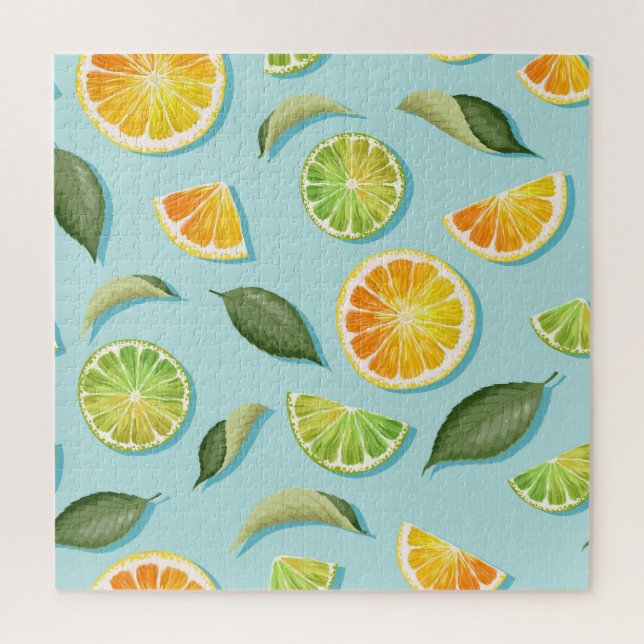 Vintages Limones Lemon Blue Pattern Puzzle (Vertikal)