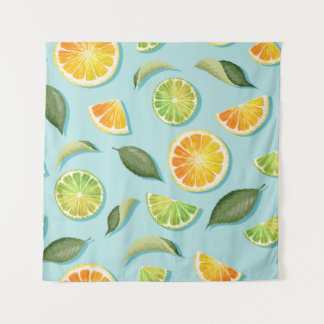Vintages Limones Lemon Blue Pattern Wandteppich