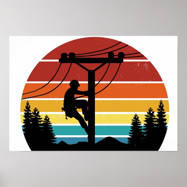 Vintages Lineman Sunset Retro Poster (Vorne)