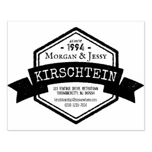 Vintages Logo-Namen-Adressen-Telefon-Band-Hexagon Gummistempel