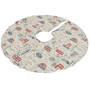 Vintages London Tree Skirt Leinenimitat Weihnachtsbaumdecke
